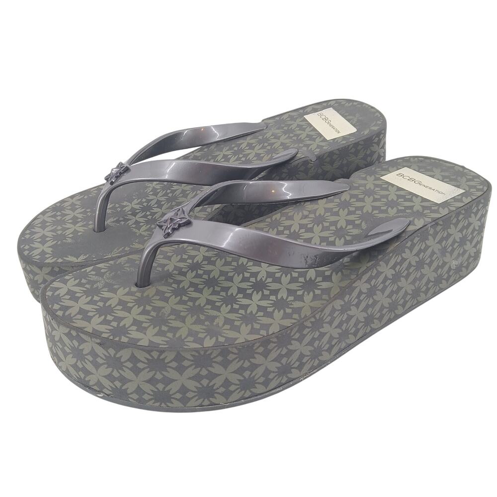 BCBGeneration Gray Floral Platform Sandals
